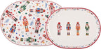 Bico Santa On The Way 16 plus 14 inch Scalloped Oval Platters Set, Set of 2, Microwave and Dishwasher Safe, for Serving Fish, Chicken, Turkey