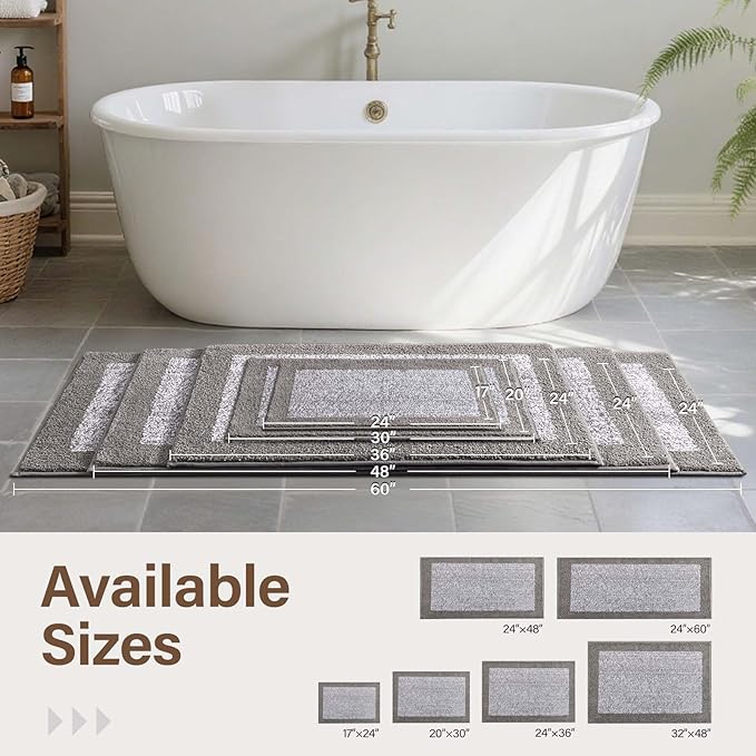 36x24 Large Bathroom Rugs Washable Non Slip, Light Grey Bath Mat - Image 8