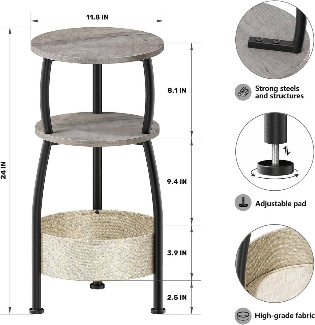 Round Side Table for Living Room with Storage Basket, 11.81in