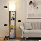 Gupuzm Floor Lamp with Shelves, Modern Square Standing Lamp with 3 Color Temperature Bulb, Corner Display Bookshelf Lamp for Living Room, Bedroom and Office (Black)
