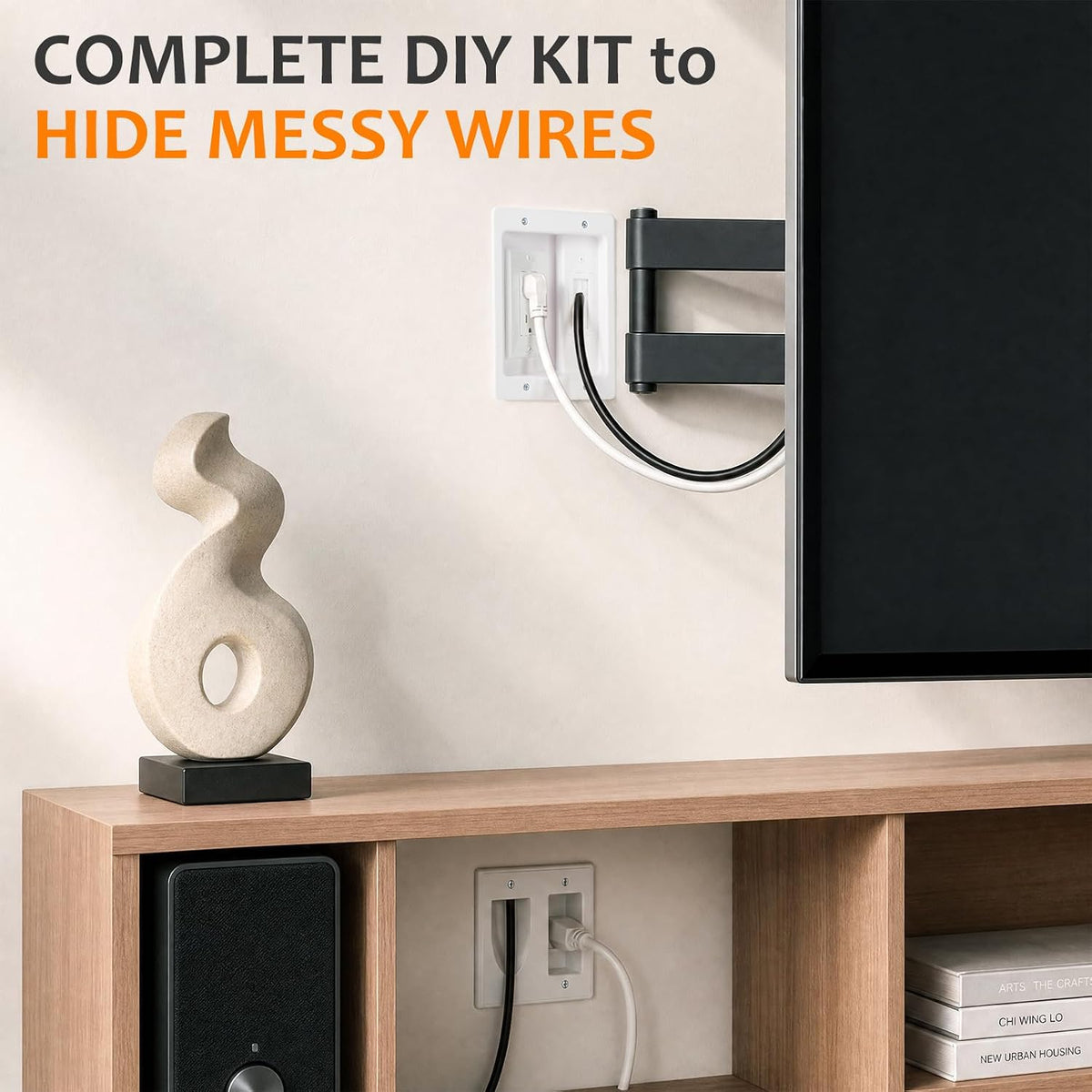in-Wall Cable Management Kit with Recessed Outlet, 2 AC Outlets
