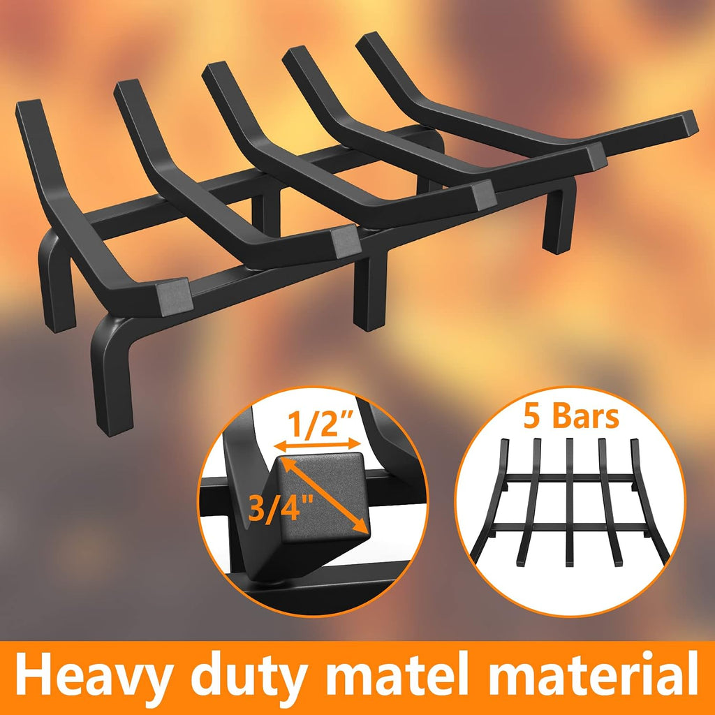 Mr IRONSTONE Fireplace Grate Fireplace Log Holder Solid Steel Heavy Duty Firewood Log Burning Rack Fire Grates for Outdoor Kindling Tools Pit Indoor Wrought Iron Wood Stove 17 inch