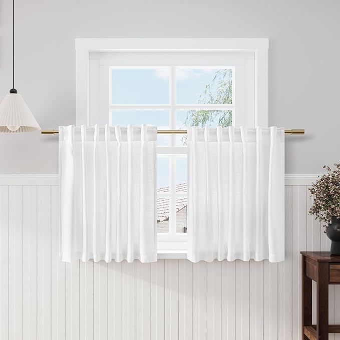 Nanspring White Semi Sheer Linen Textured Valances by Nanspring