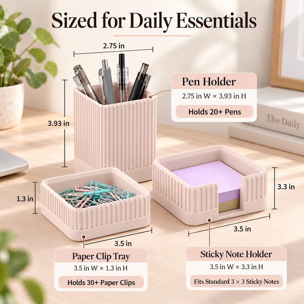 Aesthetic Desk Organizer Set,3-Piece Sturdy Plastic Office Accessories