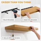 Floating Shelves for Wall, 36" x 9.3" Solid Pine Wood Wall Shelf, Wall Mounted Display Shelf with Invisible Heavy-Duty Metal Bracket, Home Decor for Bedroom, Kitchen, Living Room, Oak, 2 Pack