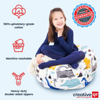Creative QT Stuff ’n Sit Large 33’’ Bean Bag Storage Cover for Stuffed Animals & Toys, Giant Beanbag Chair for Kids Ages 3-14, Bedroom Organizer, Gray/White Stripe