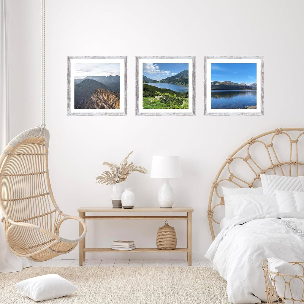 JCJMY 12x12 Picture Frame Rustic White with 10x10 Mat for 30 x 30cm Diamond Art Painting, Display Photo 12 x 12 Without Mat, Wall Hanging Large Frame with Plexiglass