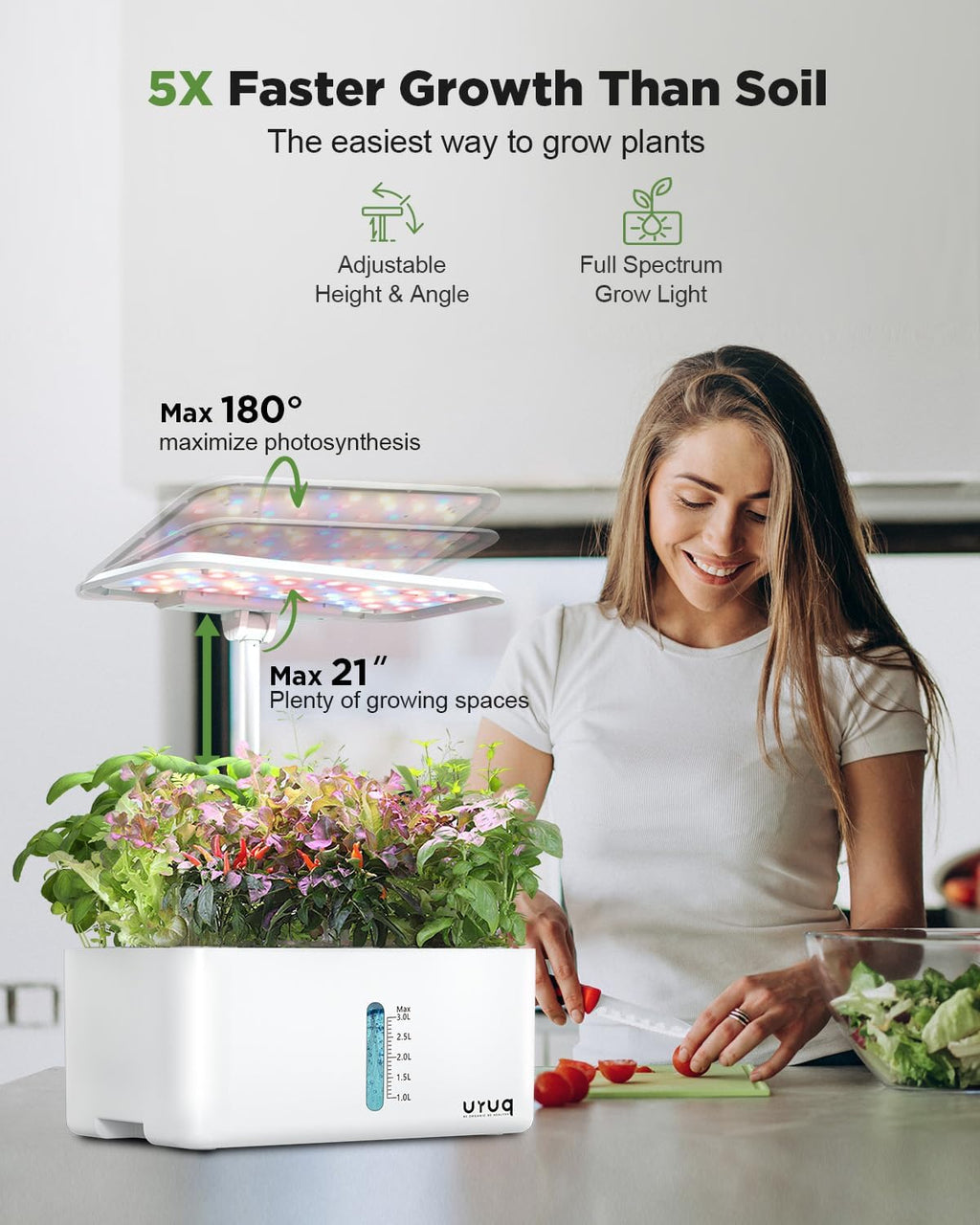 8 Pods Hydroponics Growing System with LED Grow Light - White