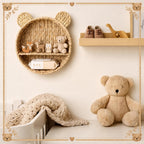Bear Water Hyacinth Wicker Wall Shelf for Nursery, Rattan Shelf