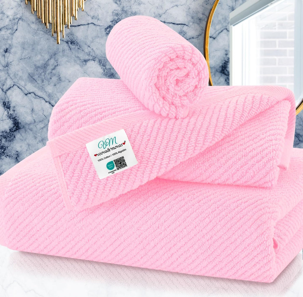 Towels for Bathroom, Cotton, Quick Dry, Thick, Pink