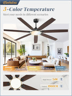 Fanbulous 72 Inch Large Ceiling Fans with Lights,Remote Control&3 Rods