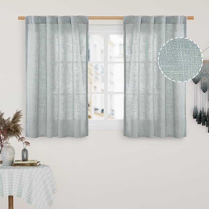 LAMIT Short Linen Curtains 40 Inch Length, Semi Sheer Light Filtering Panels by LAMIT