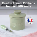 Priority Chef Butter Crock with Lid for Countertop with Spreader Knife and Water Line, Soft Spreadable Butter, Ceramic French Butter Dish with Lid, Sage