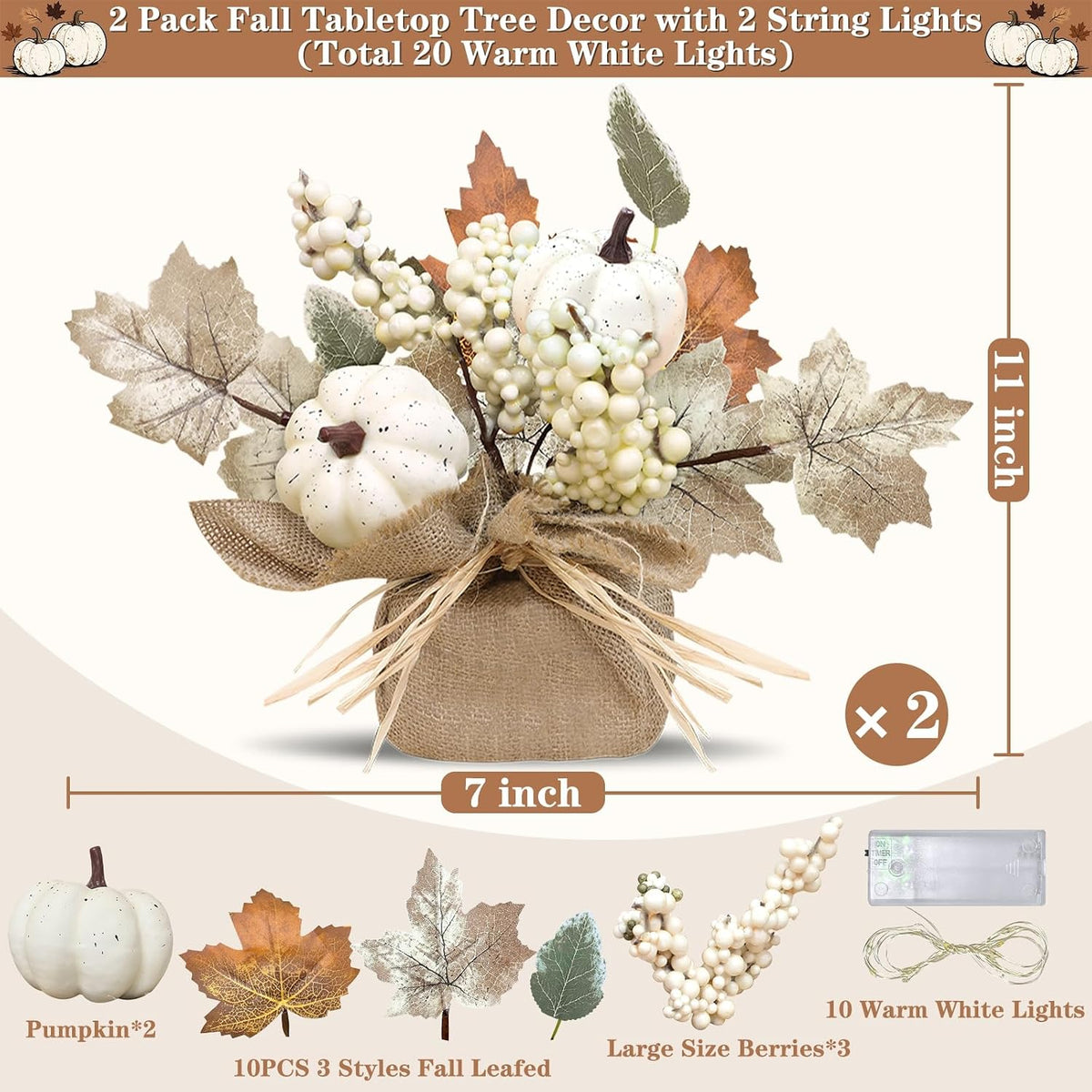 Timer - 2 Pack Fall Tabletop Maple Tree with 20LEDs Thanksgiving Decor