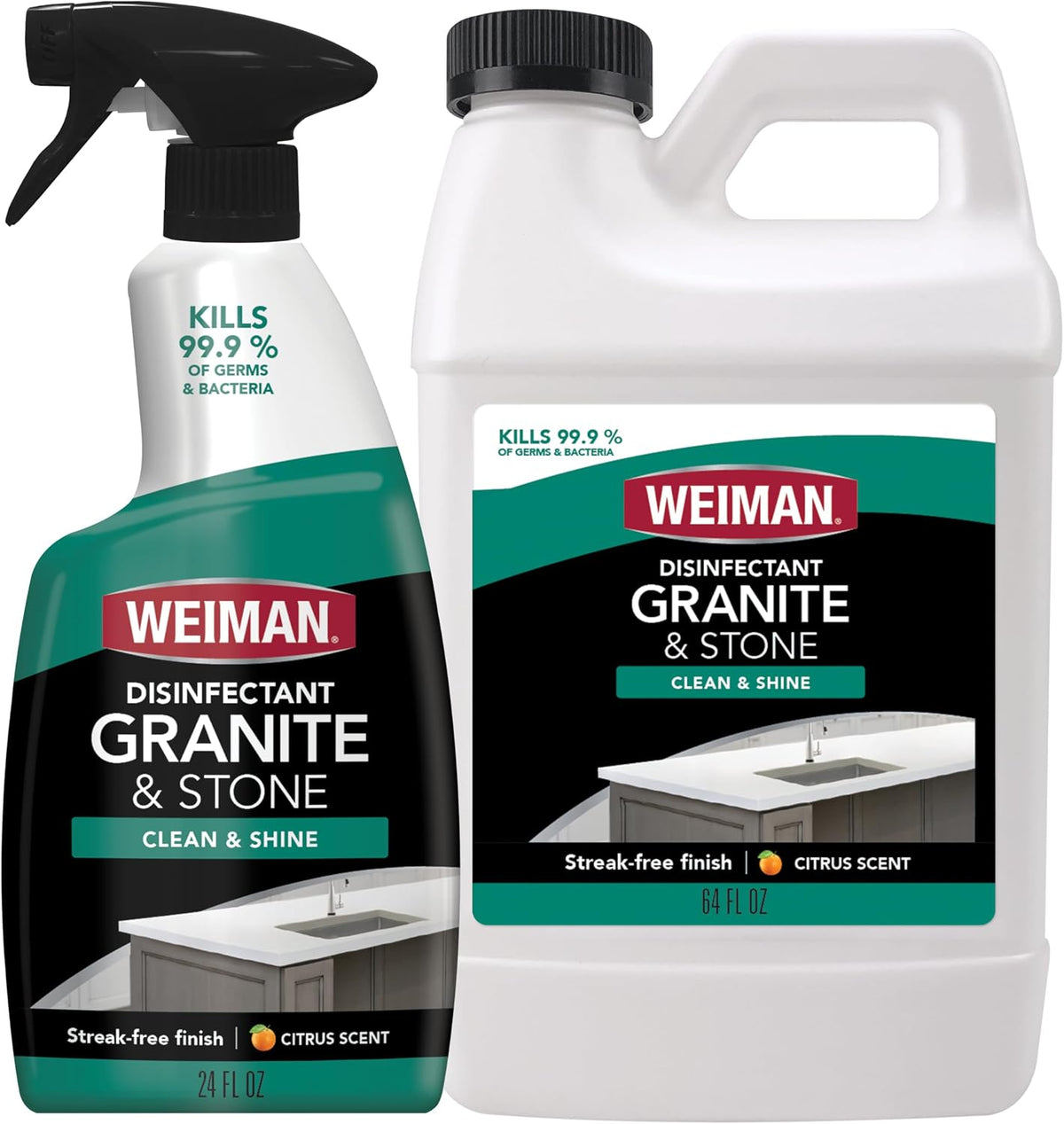 Weiman Disinfectant Granite & Stone Daily Clean & Shine, 24 Oz & 64 Oz