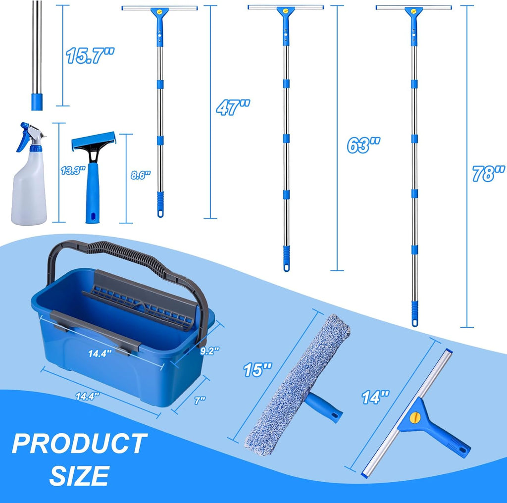 Window Cleaning Kit with 3 Gal Bucket,14''Squeegee and 15''Scrubber