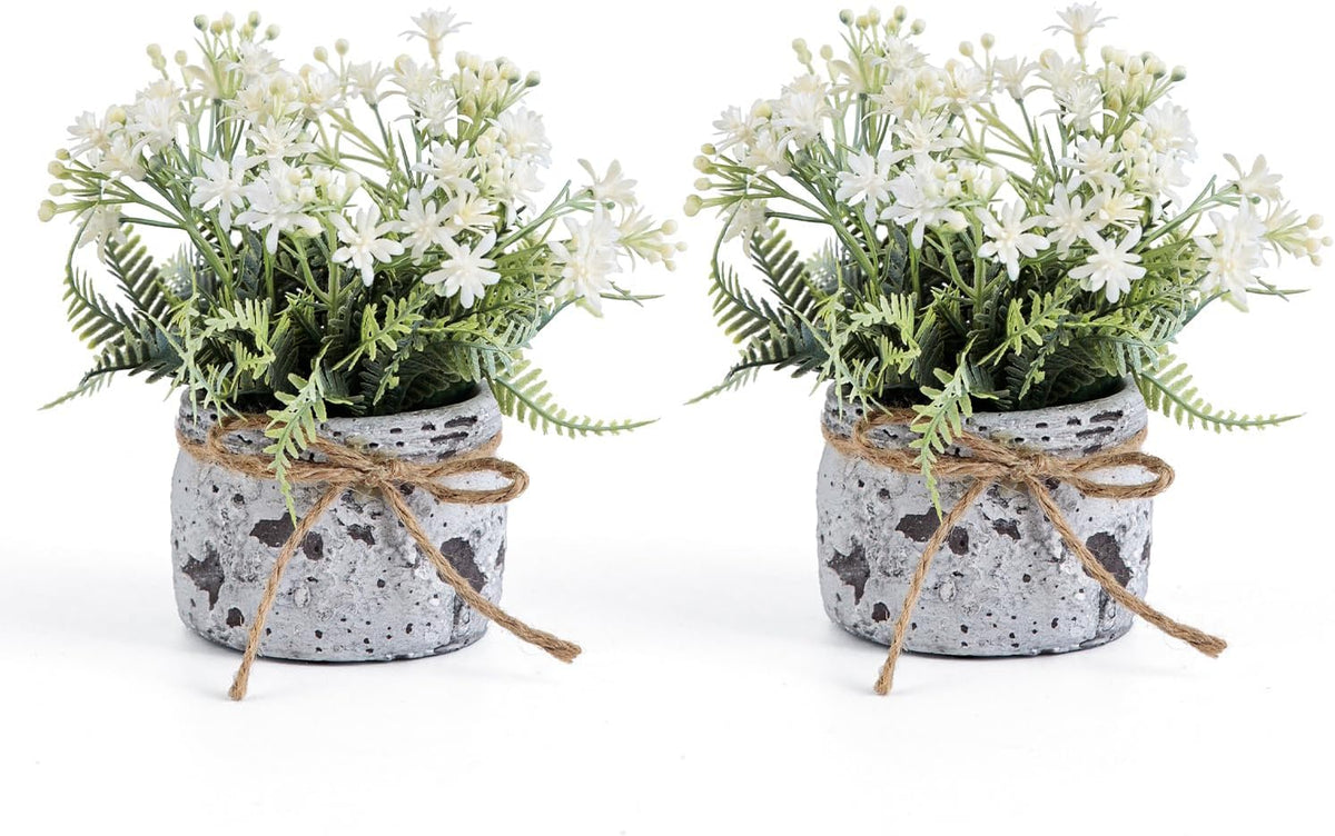 White Small Artificial Plants with 2pcs, Fake Plants for Bathroom Decor