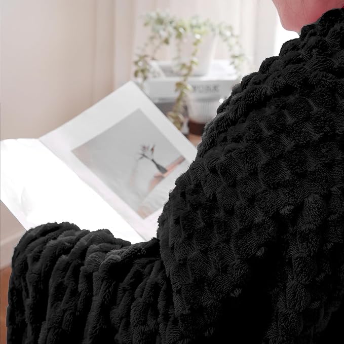 Puncuntex Black Throw Blanket 90"×90" inches Fuzzy 3D Jacquard Decorative - Image 3