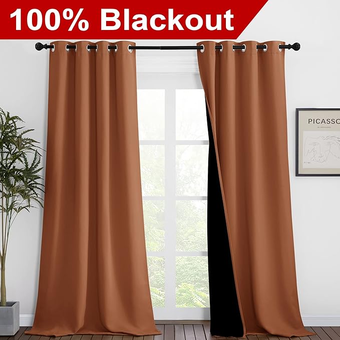 NICETOWN Burnt Orange Blackout Curtains 90 inches Long, Full Light Blocking - Image 2