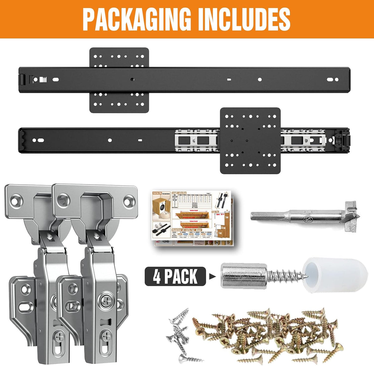 Pocket Door Slide Concealed Hardware Kit for Cabinet Wardrobe, 16in 2-Pack