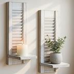 Farmhouse Wall Candle Holders Set of 2, White Wood Shutter Decor
