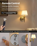KDG Cordless Gold Wall Sconces Set of 2, Beige Fabric Lampshde Wall Lamps