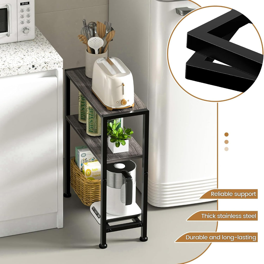 Narrow Side Table Set of 2, 2-Tier Small End Table,Slim Nightstand