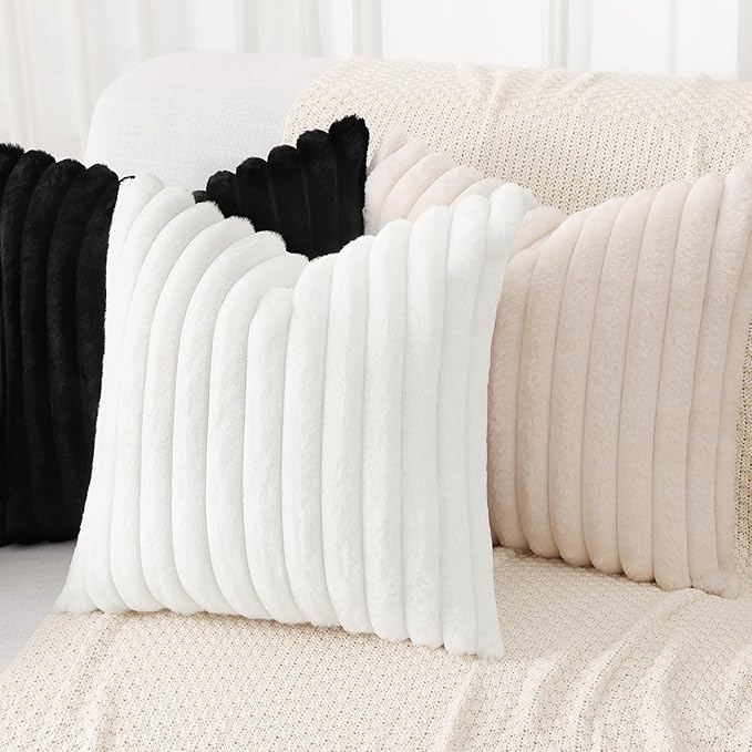 decorUhome Summer Cozy Faux Fur Throw Pillow Covers 22x22 Set of 2 Decorative - Image 4