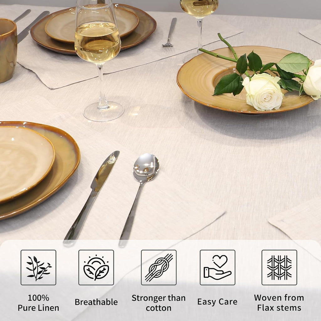 100% Linen Tablecloth for Rectangle Table with 4PCS Linen Napkins