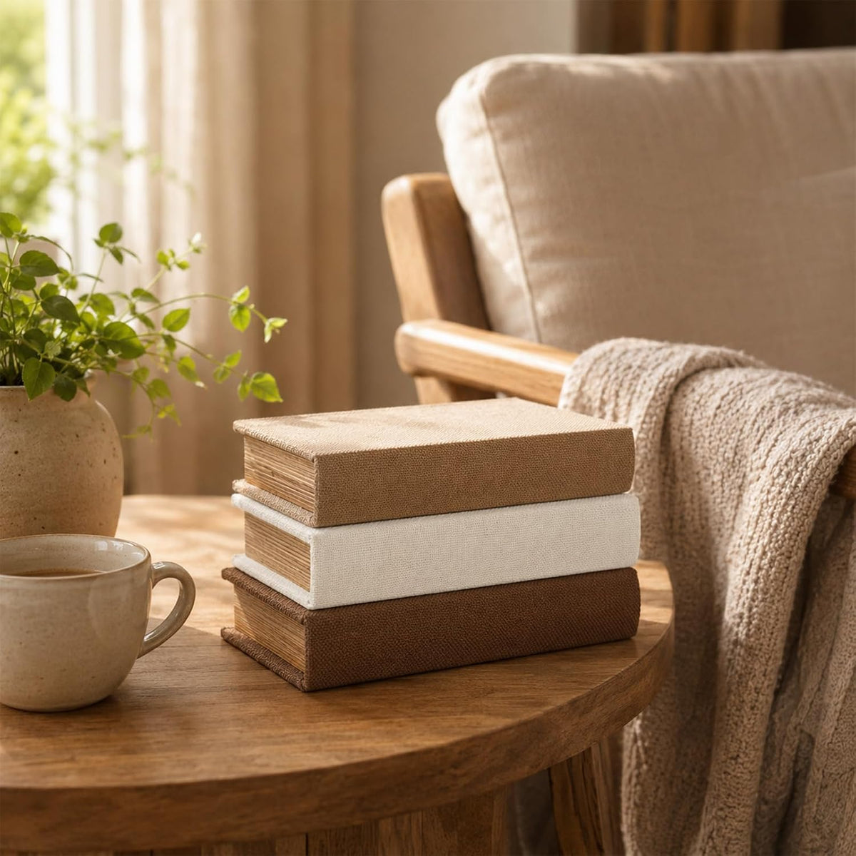 Decorative Linen Faux Book Storage Box Neutral Decorative Book Accent,8"