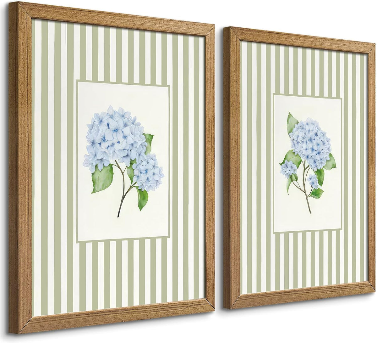 Framed Blue Hydrangea Wall Art Set of 2, Small Floral Pictures, 8x10 Inch