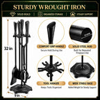 FEED GARDEN 5-Piece Fireplace Tools Set, 10mm Solid Wrought Iron, 10 lb