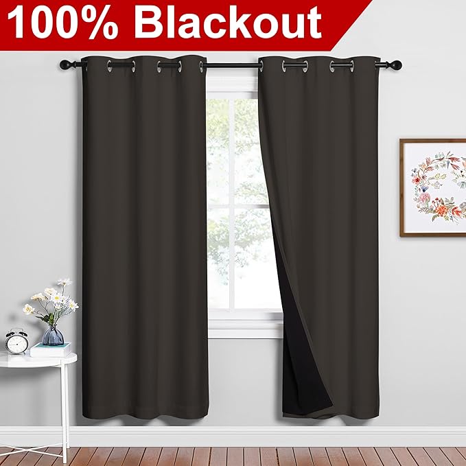 NICETOWN Full Shade Curtain Panels, Toffee Brown, Pair of Thermal Insulated & - Image 2
