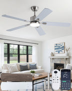 Coolwind 52 Inch Silver Low Profile Ceiling Fan with Light, 6 Speeds 3 Color Temperatures Led Outdoor Ceiling Fans for Bedroom