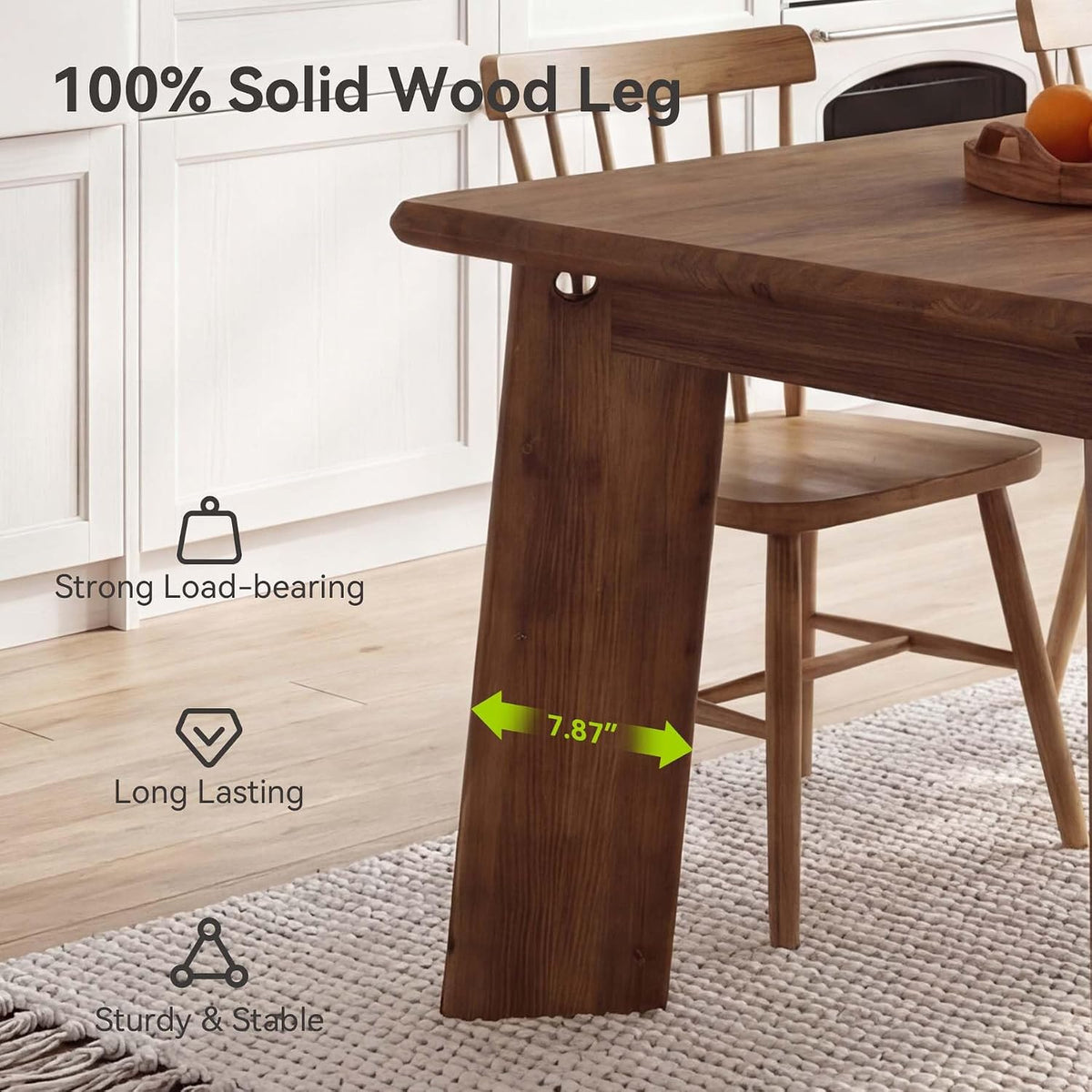 LITTLE TREE Solid Wood Dining Table for 4-6 People, 63 Inches Dining Room Table, Vintage Rectangle Kitchen Table with Leaning Legs, Dinner Tables for Dining Room Living Room, Easy Assembly, Chestnut