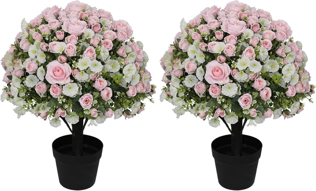24" Artificial Potted Flowers for Outdoors, Silk Rose Faux Plants