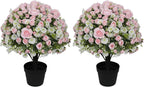 24" Artificial Potted Flowers for Outdoors, Silk Rose Faux Plants