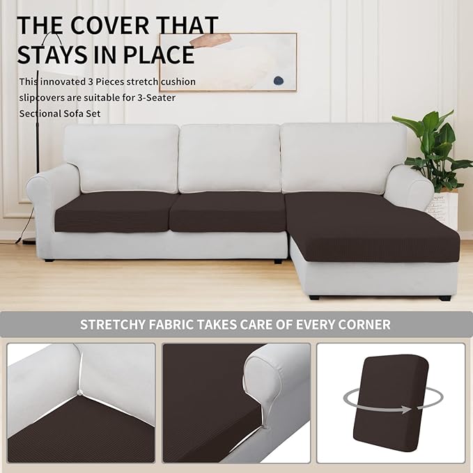 Easy-Going Stretch 3 Pieces Couch Cushion Covers - Image 5