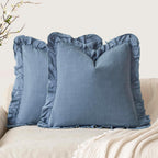 Foindtower Linen Fringe Ruffle Throw Pillow Covers 20×20 Inch Coronet Blue