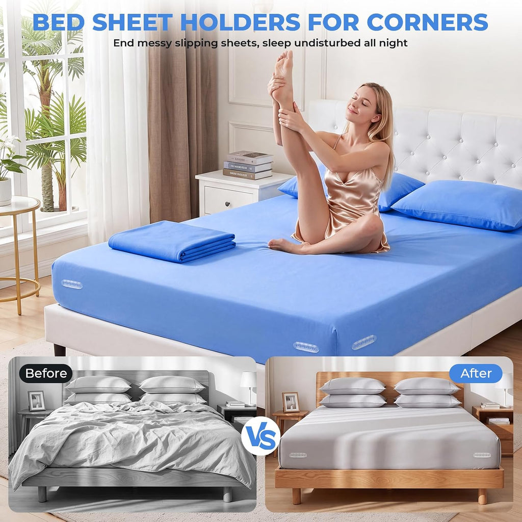 Bed Sheet Holders for Corners, 4-Pack Foldable Fitted Sheet Holder