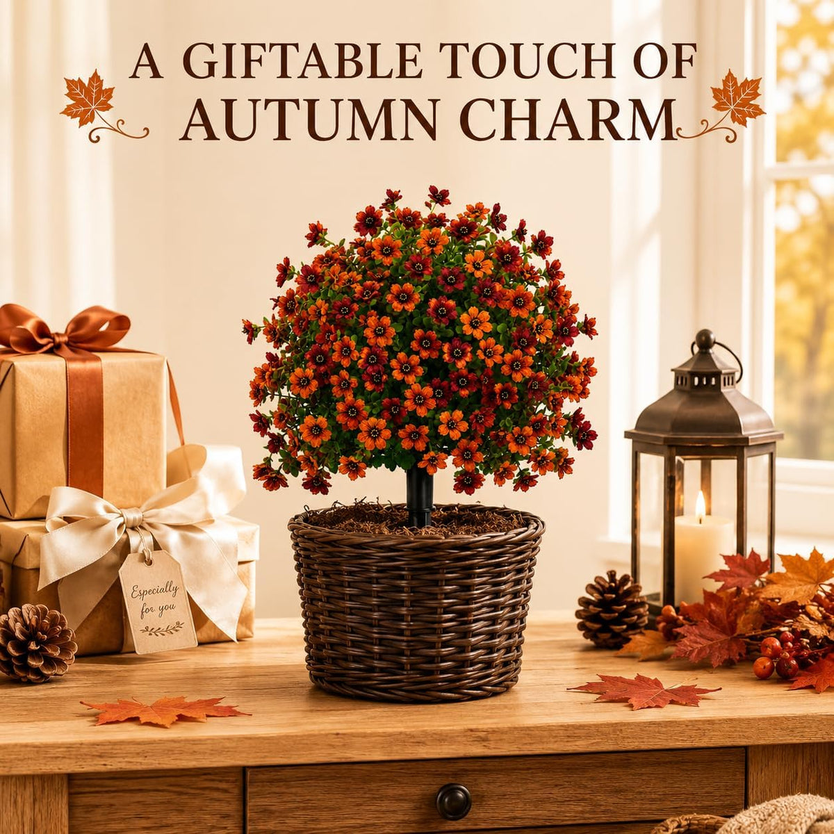 60Stems Fall Artificial Flowers for Outdoors, 22''UV Resistant Fake Flowers
