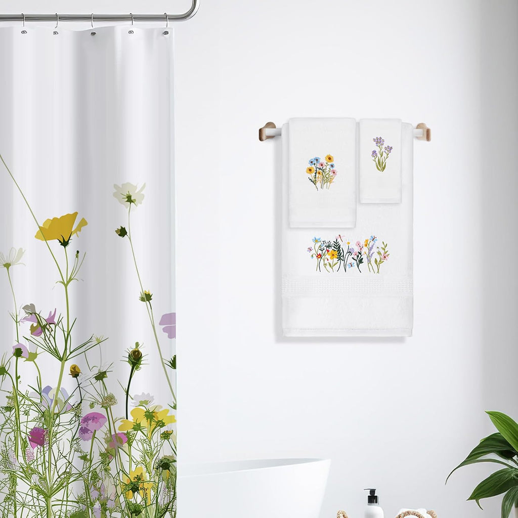 Moukeren 3 Pcs Floral Hand Towels Boho Wildflowers Cotton Bath Towel Set