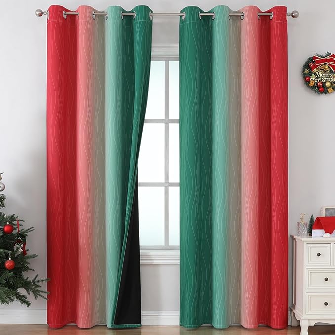 Estelar Textiler Red and Green Christmas Blackout Curtains by ESTELARTEXTILER