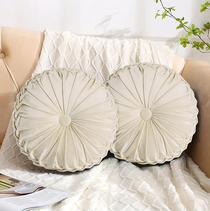HIG Set of 2 Decorative Round Pleated Throw Pillows, Classy Accent Pumpkin by HIG