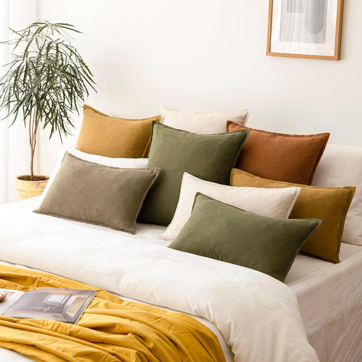 Foindtower Decorative Linen Lumbar Throw Pillow Covers 12x20 Natural Beige