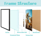 Frametory 16x24 Black Picture Frame with Real Glass Mat for 12x18