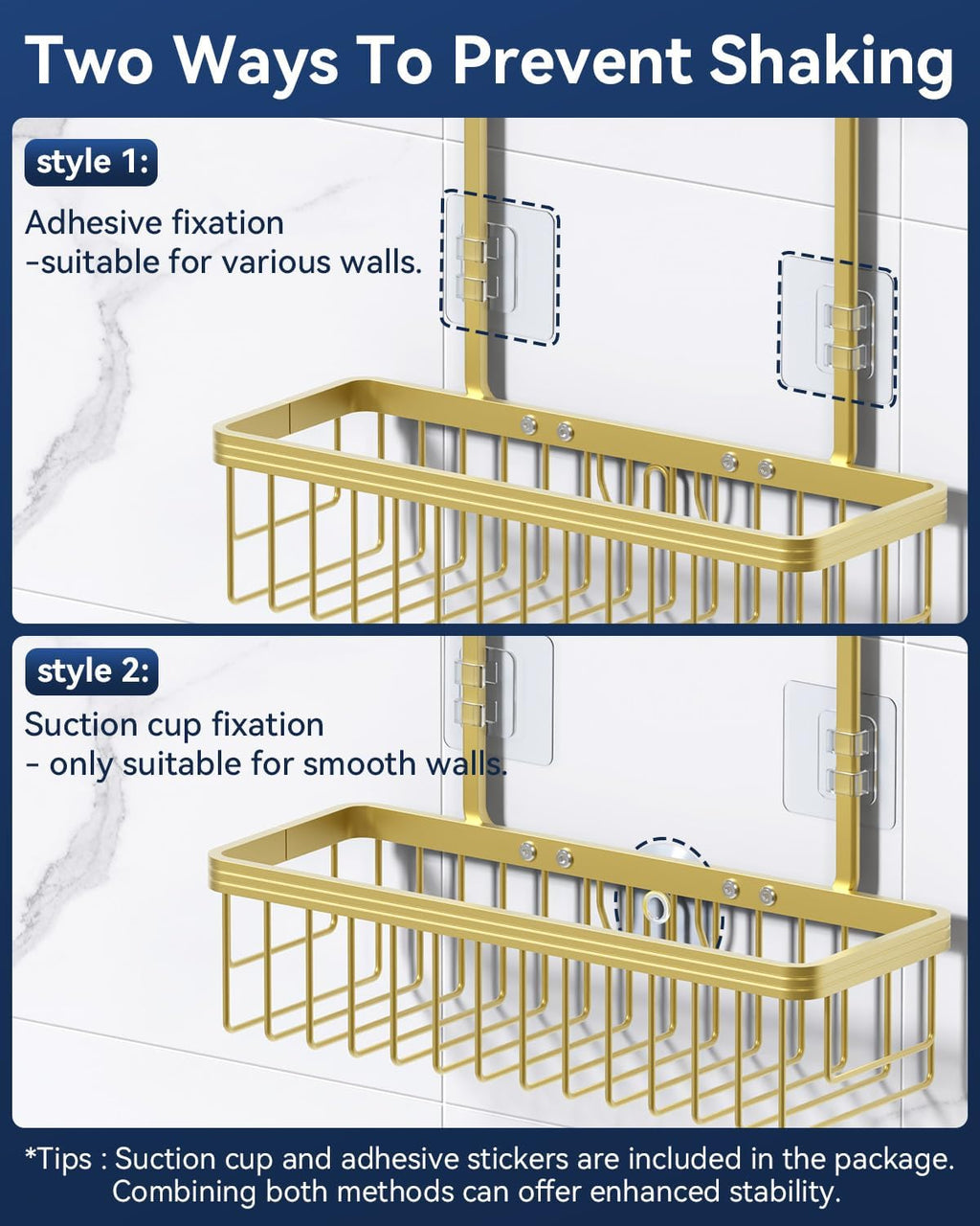 YASONIC Never Rust Shower Caddy Hanging, Aluminum Shower Racks for Inside Shower, 2-Tier Shower Organizer Hanging Over Shower Head with Hooks and Soap Holder, Gold