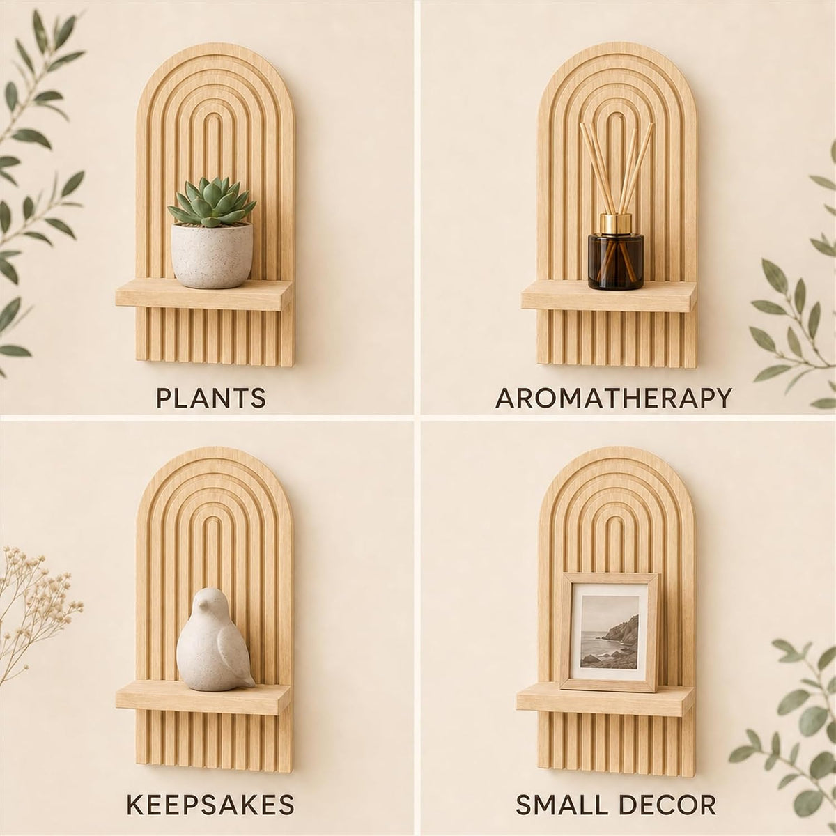 Wall Candle Holder Set of 2, Boho Wall Decor, Arch Candle Sconces, Natural