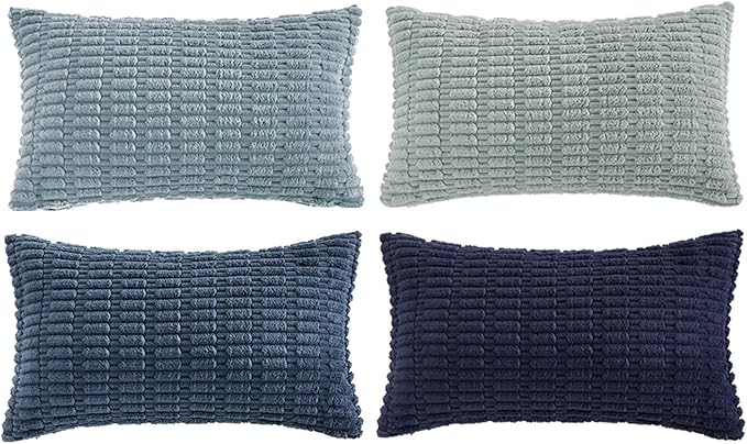 Fancy Homi Set of 4 Blue Lumbar Rectangle Decorative Throw Pillow Covers 16x24 - Image 6