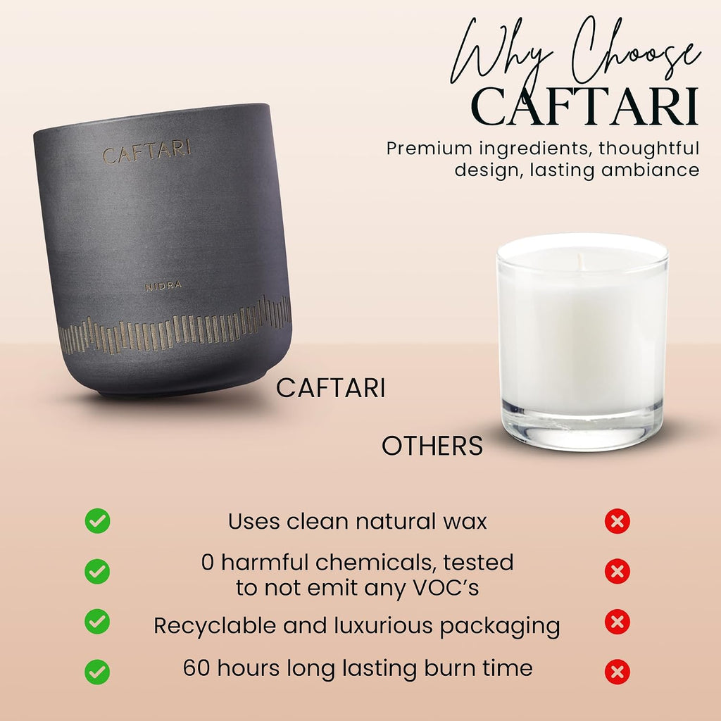 CAFTARI Luxury Aromatherapy Candle | Jasmine & Neroli Scented | 60 Hour Burn | Clean Coconut Soy Wax | Vegan, Gift-Ready Candle for Sleep & Home Spa Feel | Nidra